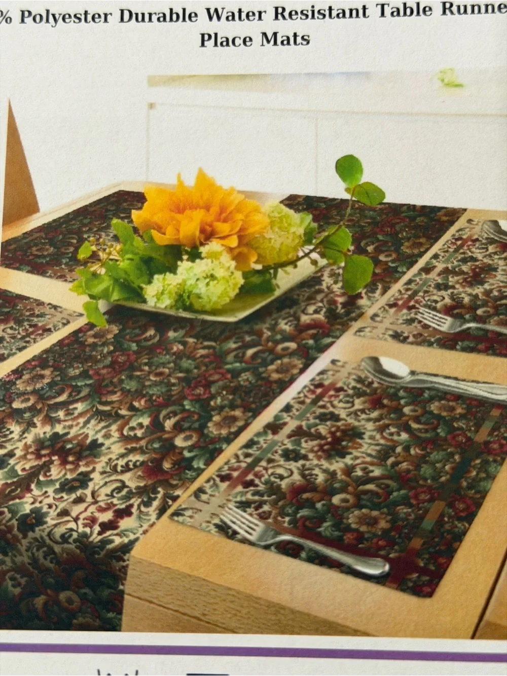 Premium Table Runner and Placemats Set - Floral Burgundy